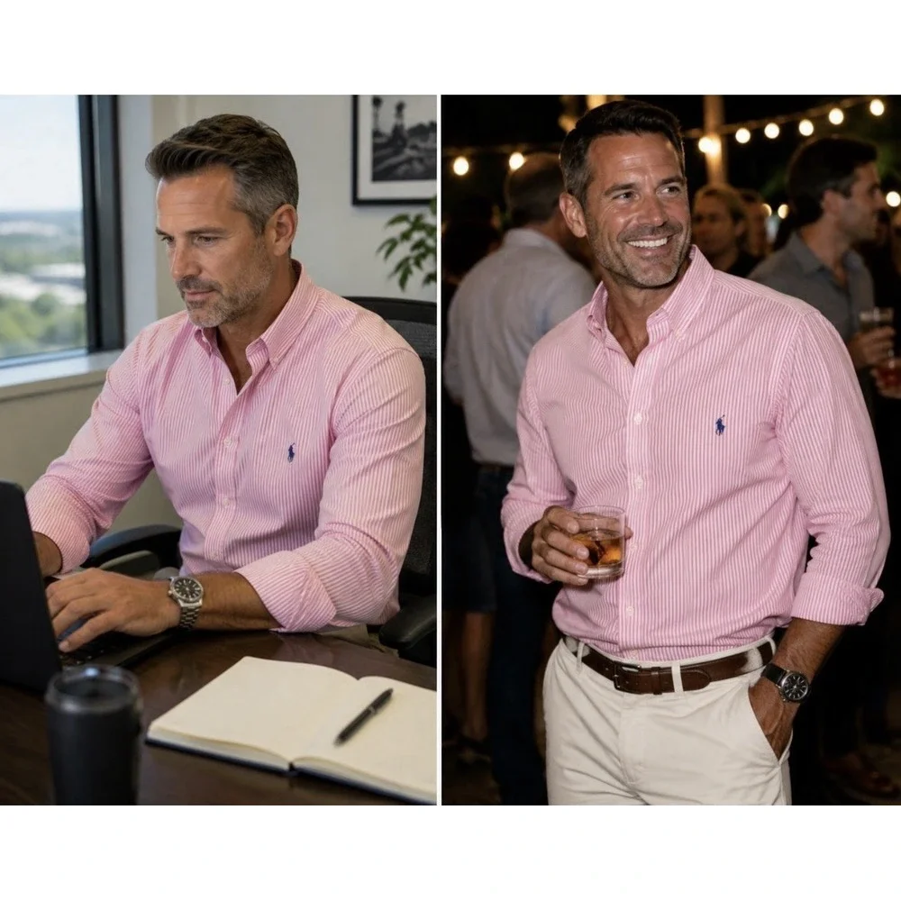 Polo Ralph Lauren Custom Fit Shirt Mens Size XL Pink Striped Button Long Sleeve